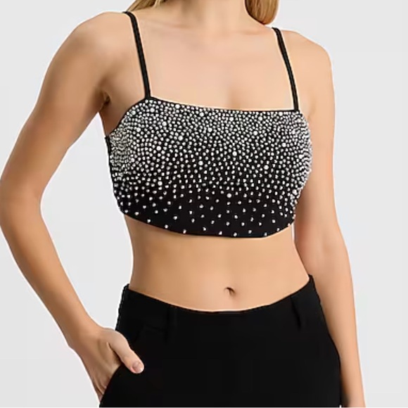 Express Black Embellished Crop Top Size Small NWT - Picture 6 of 8